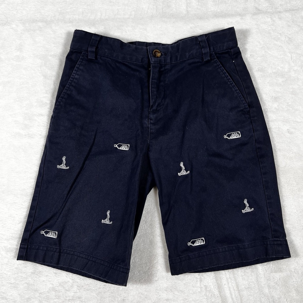 Brooks Brothers Fleece Navy Shorts Boy Youth Embroidered Nautical Anchors Sz 10